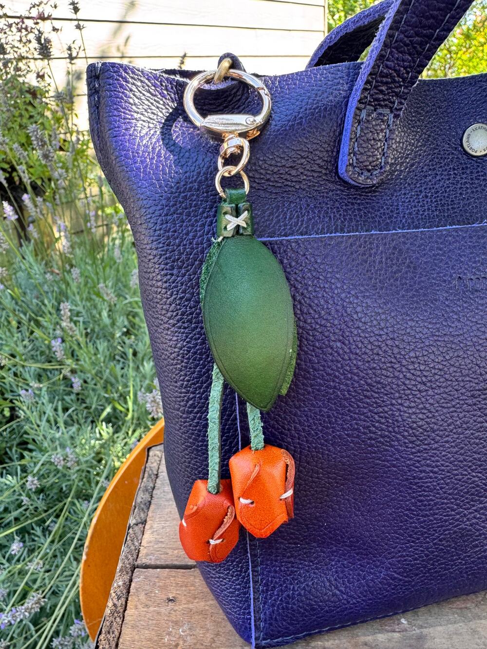 Genuine Leather Orange Tulip Bag Charm Tulip Spring Orange Flower Leather Charm